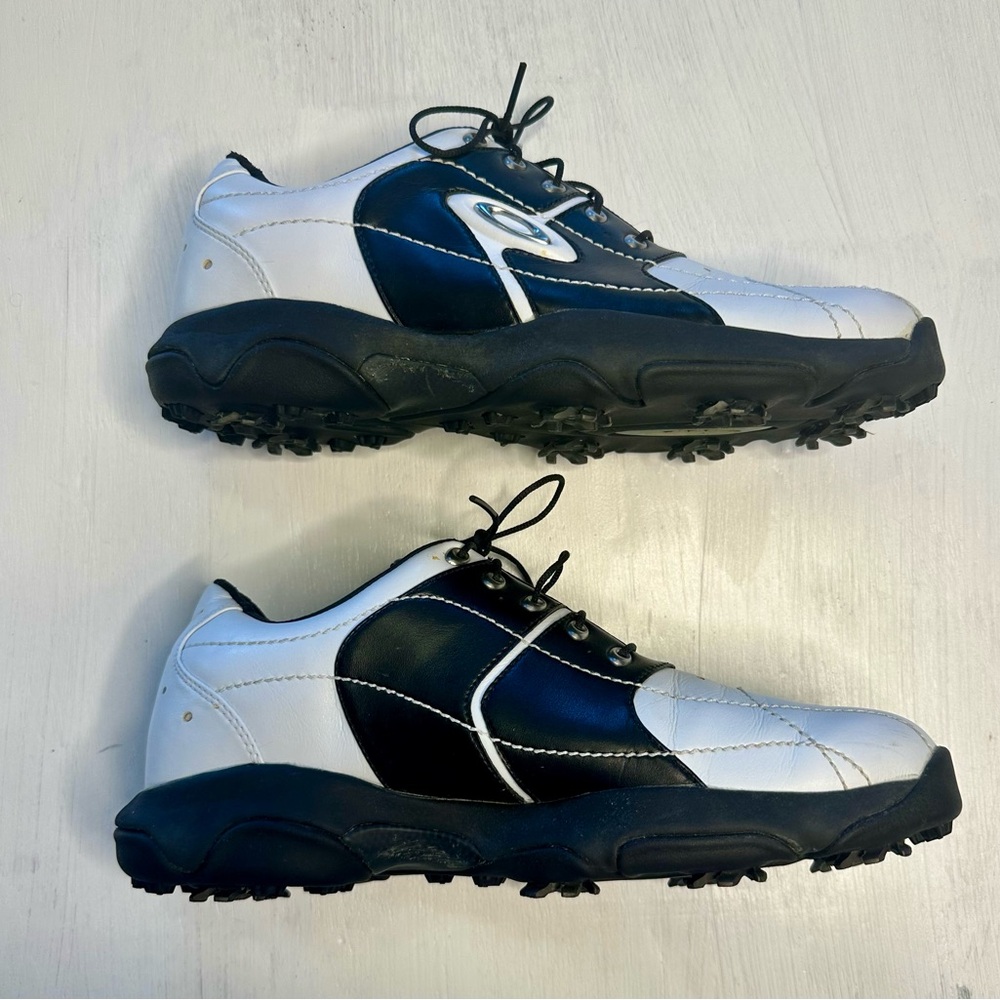 Oakley Men’s Golf Shoes Black & White Leather Cleated – Size 8.5 - Picture 4 of 9